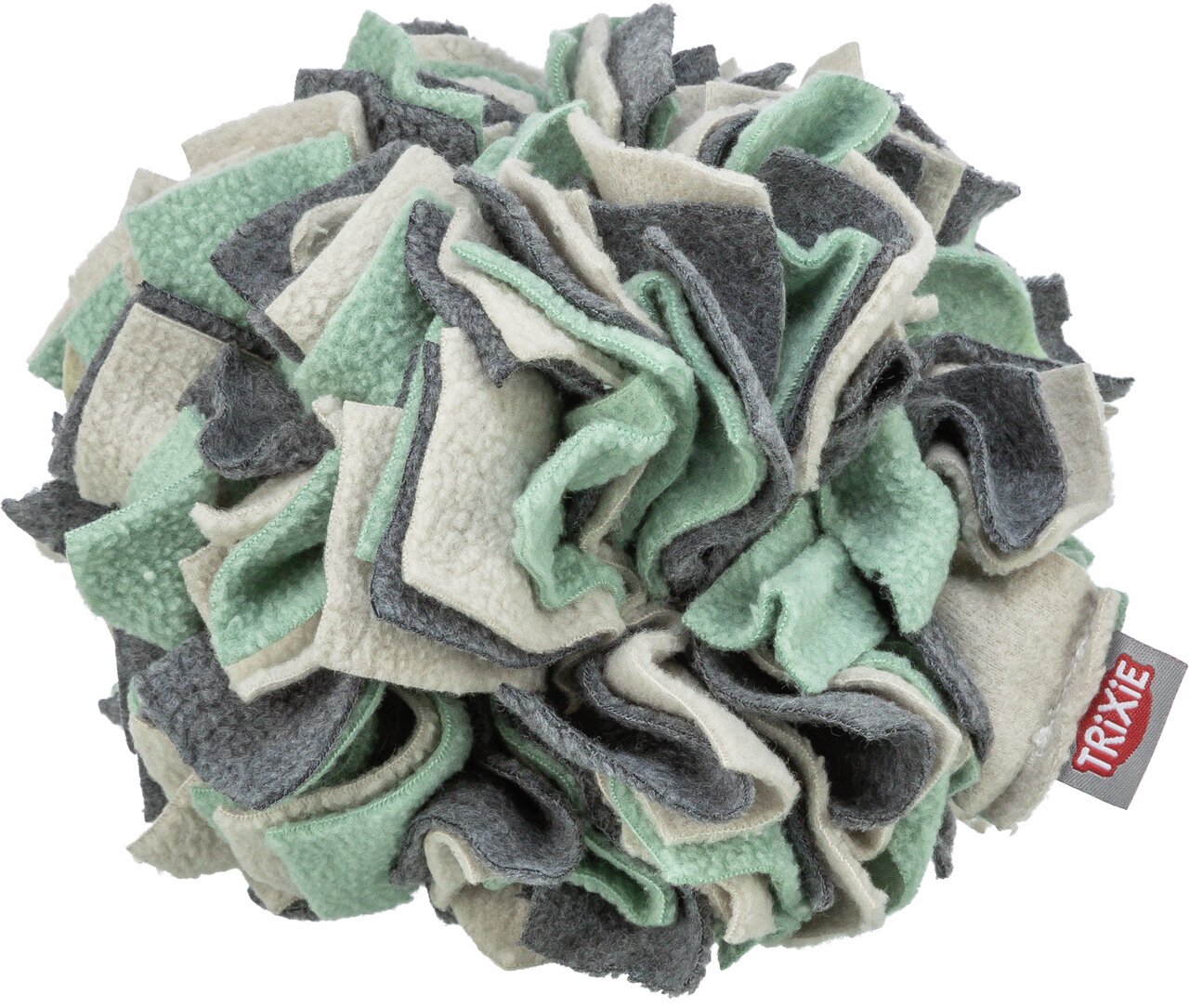 TRIXIE Schnüffelball für Hunde, weicher Stoff, Grün-Grau-Beige, fördert Suchinstinkt, ideal für Leckerlis, pflegeleicht, langlebig.