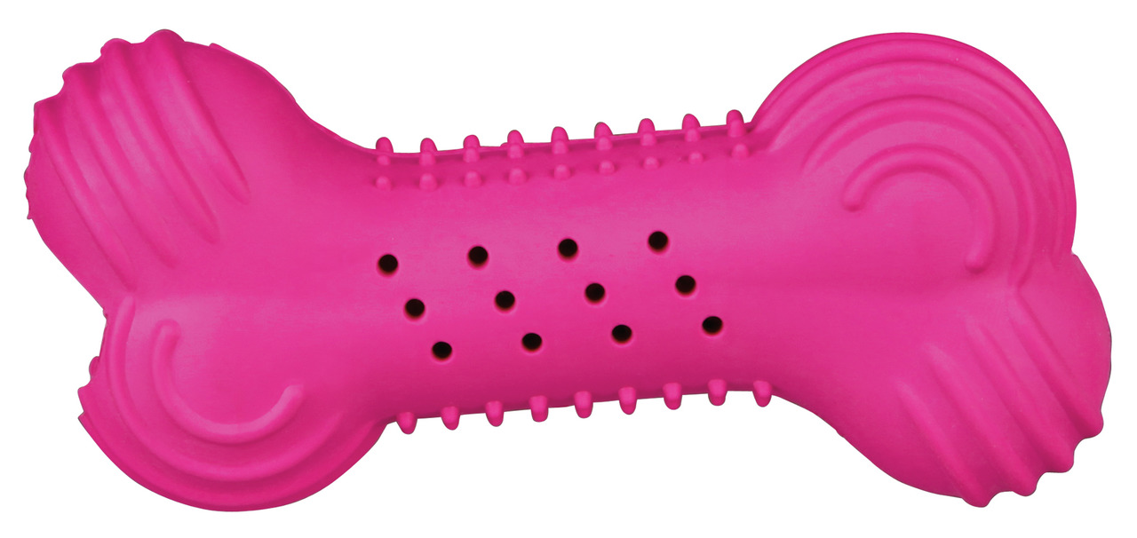 TRIXIE Dog Toy Dental Bone, pink, Gummi, 13 cm, für Hunde aller Größen, Zahnpflege & Spiel, mit Noppen & Rillen für Zähne & Zahnfleisch.