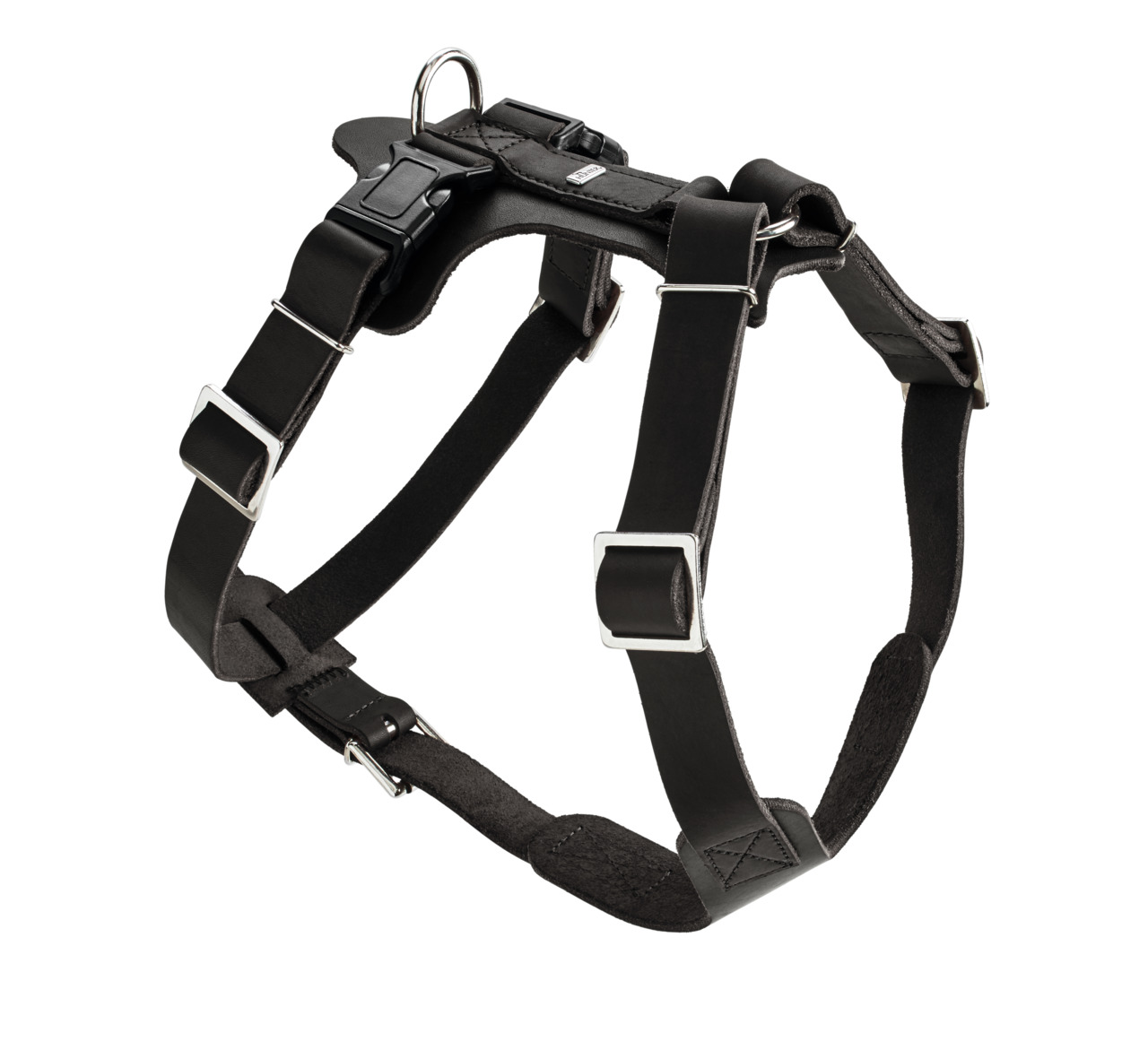 Schwarzes Hundegeschirr der Marke HUNTER, Modell "London", geeignet für Hunde aller Größen. Das Geschirr besteht aus robustem Nylon mit verstellbaren Gurten und einem stabilen Metallring zur Befestigung der Leine. Es bietet hohen Tragekomfort und Sicherhe