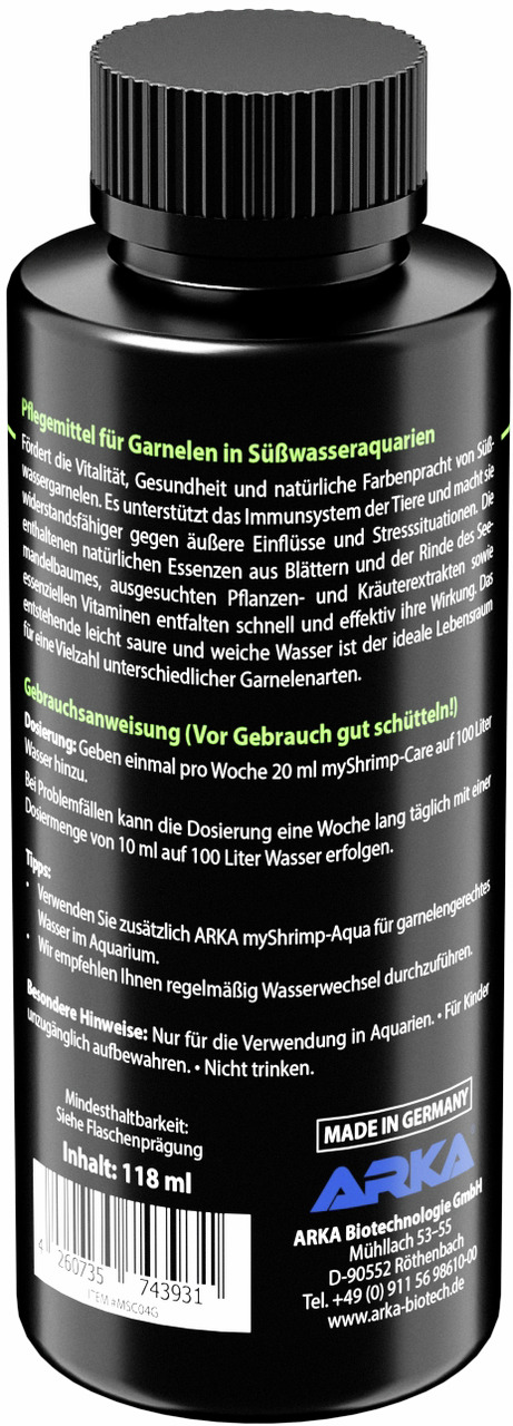 ARKA myShrimp-Care, Garnelen, Süßwasser, fördert Vitalität, Gesundheit, Farben, stärkt Immunsystem, schützt Stress, 118 ml.