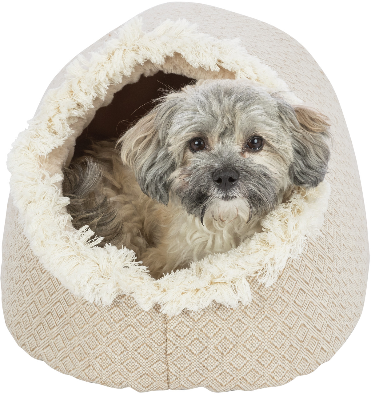 TRIXIE Hundebett "Minou", beige mit Plüschrand, für kleine Hunde-Katzen, weich gepolstert, ideal zum Einkuscheln.