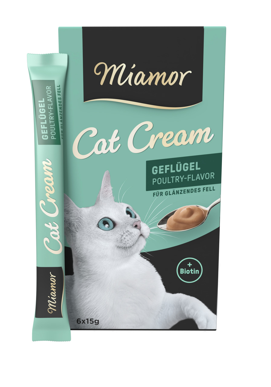 Miamor Cat Cream Geflügel, für Katzen, fördert glänzendes Fell mit Biotin, 6x15g.