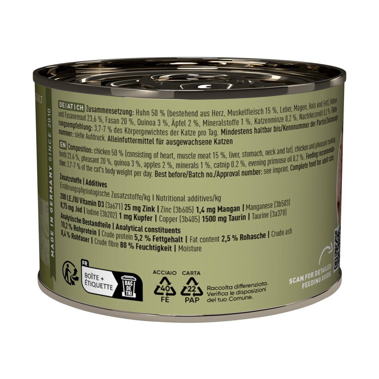 Catz finefood No. 21 Katzenfutter, Zielgruppe: Katzen, Geschmack: Huhn & Fasan, Menge: 200 g, Alleinfuttermittel für ausgewachsene Katzen.