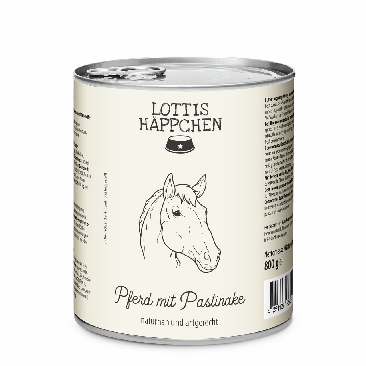 LOTTIS HÄPPCHEN Pferd mit Pastinake, Hundefutter, 800 g, natürliche Zutaten, artgerecht, ideal für Hunde.