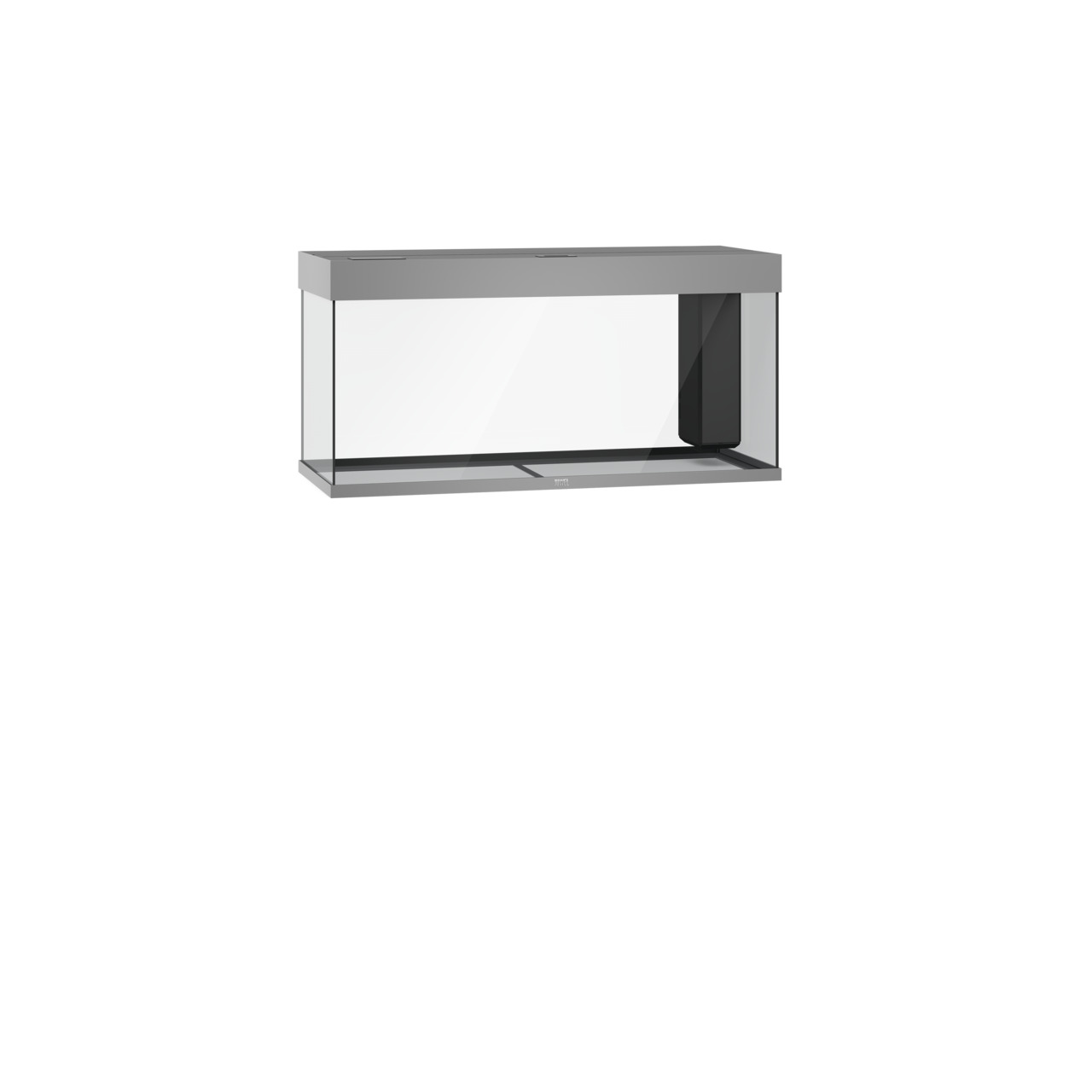 Das Bild zeigt ein JUWEL Aquarium Primo 110 LED in rechteckiger Form mit grauem Rahmen und transparenten Glaswänden. Es ist für Aquaristik-Einsteiger und erfahrene Aquarienliebhaber geeignet. Das Aquarium bietet ein Fassungsvermögen von 110 Litern und ist