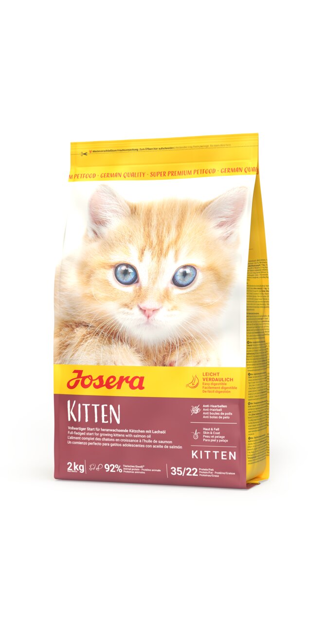 Josera Kitten Trockenfutter für Kätzchen, mit Geflügel und Lachsöl, leicht verdaulich, Anti-Hairball, Haut & Fell, 2 kg