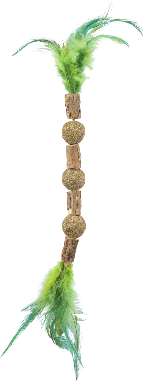 TRIXIE Catnip-Spielzeug m. Federn, Katzen, Holz-Catnip-Grüne Federn, Sinne anregend, Spiel+Beschäftigung, Länge ca. 35 cm.