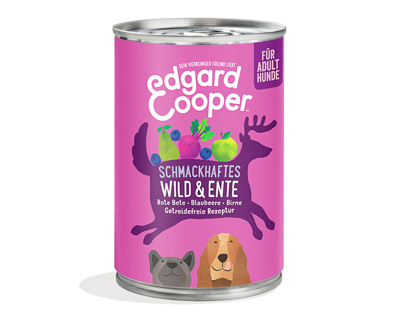Edgard & Cooper Hundefutter Wild & Ente, für ausgewachsene Hunde, getreidefrei, mit Roter Bete, Blaubeere, Birne, 400g.