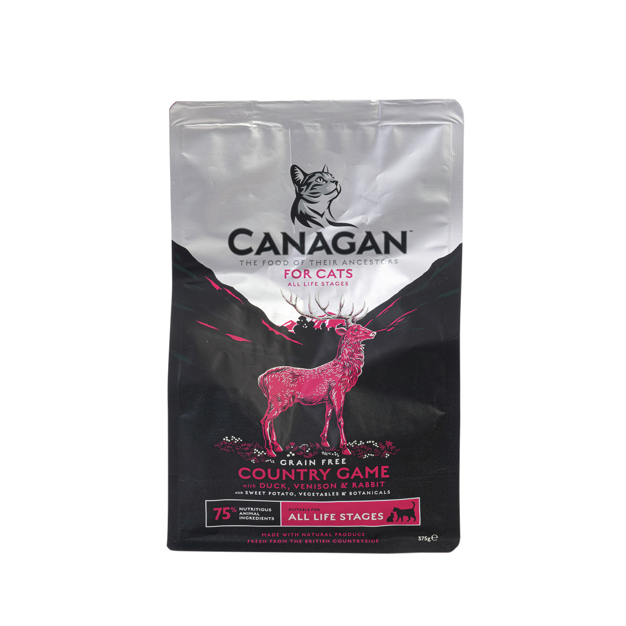 Canagan Country Game Katzenfutter, alle Lebensphasen, Ente-Wild-Kaninchen, getreidefrei, 375 g, mit Süßkartoffeln, Gemüse & Kräutern.