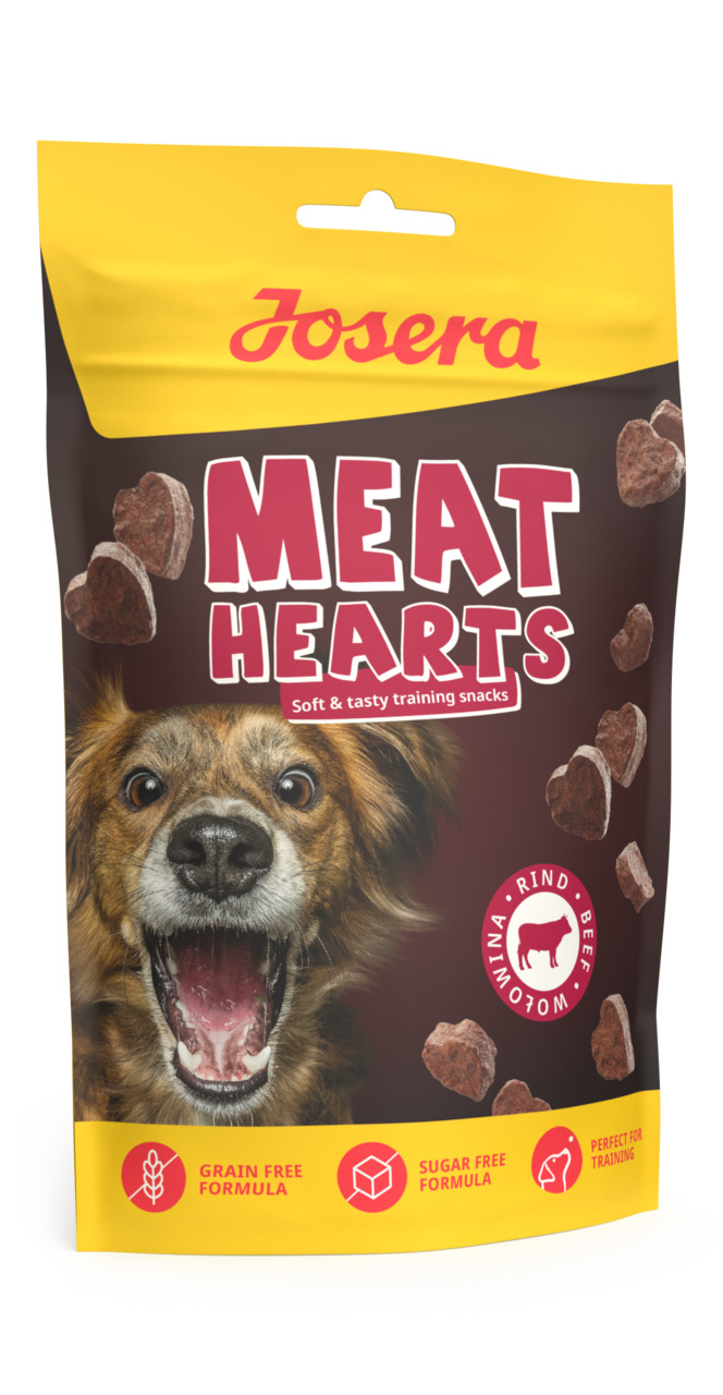 Josera Meat Hearts: Trainingssnacks für Hunde, Rindfleisch, getreide- & zuckerfrei, ideal fürs Training, 200g.