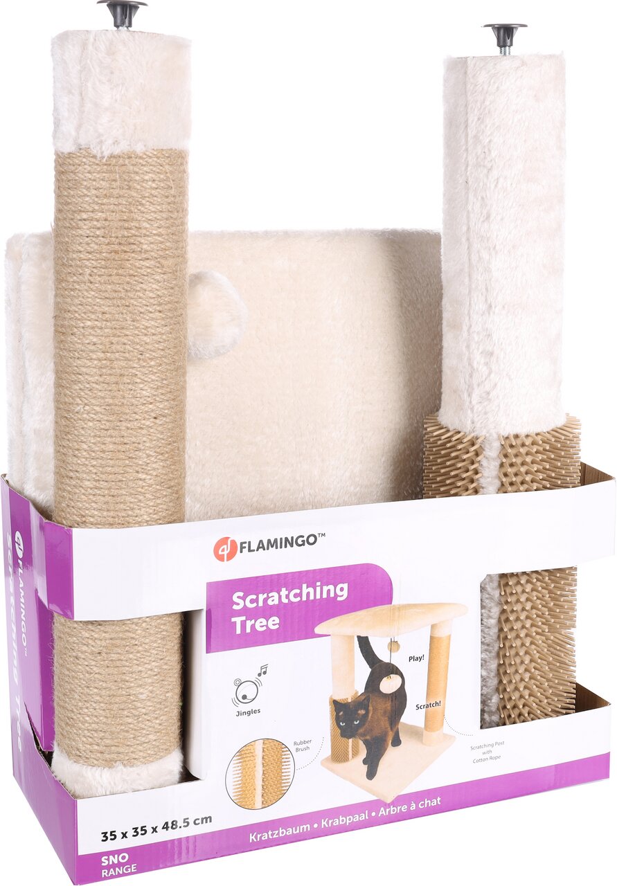 Flamingo Kratzbaum "Sno Range" für Katzen, 35x35x48,5 cm, Sisalseil & Plüsch, mit Spielkugel, Bürste, ideal für Spiel & Entspannung.