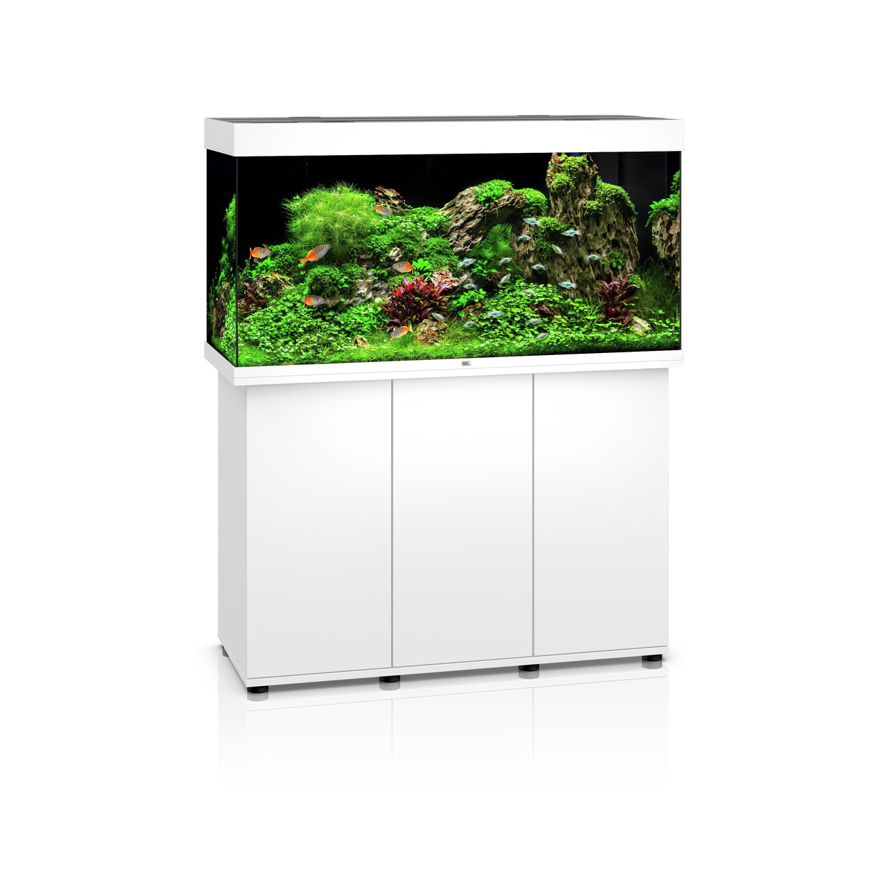 JUWEL Rio 350 LED Aquarium, Weiß, 350 L, für Süßwasserfische, inkl. Unterschrank, naturnahe Optik mit Pflanzen & Steinen.