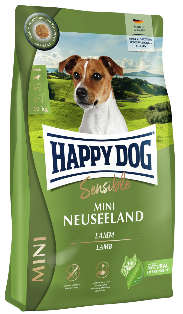 Happy Dog Sensible Mini Neuseeland, für kl. Hunde bis 10 kg, Lamm, ohne Konservierungsstoffe, getreidefrei, magen--darmfreundlich.