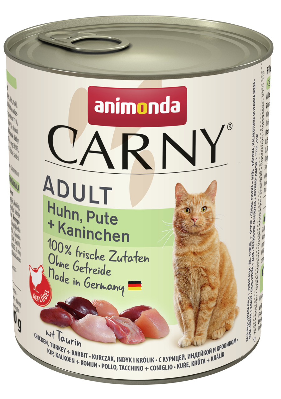 Animonda Carny Adult Katzenfutter, Huhn-Pute-Kaninchen, 400 g, für ausgewachsene Katzen, 100 % frische Zutaten, ohne Getreide, Made in Germany