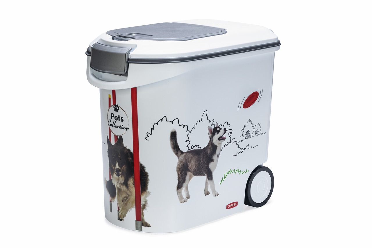 Curver Futterbehälter „Pets Collection“, 10 kg, Hundemotive (Collie, Husky), ideal f. Trockenfutter, hygienisch, f. Hundebesitzer.
