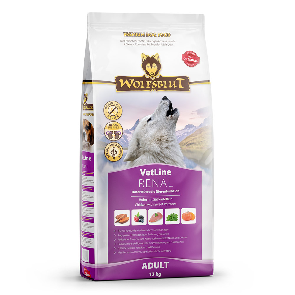 Wolfsblut VetLine Renal, 12 kg, Huhn & Süßkartoffeln, für erw. Hunde mit Nierenproblemen, getreidefrei, unterstützt Nierenfunktion.