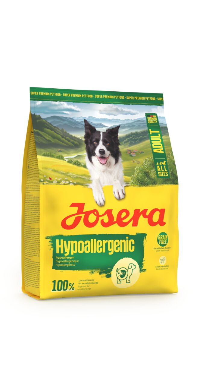 Josera Hypoallergenic Hundefutter für sensible Hunde, getreidefrei, 100 %, 15 kg, für alle Rassen, unterstützt die Verdauung.