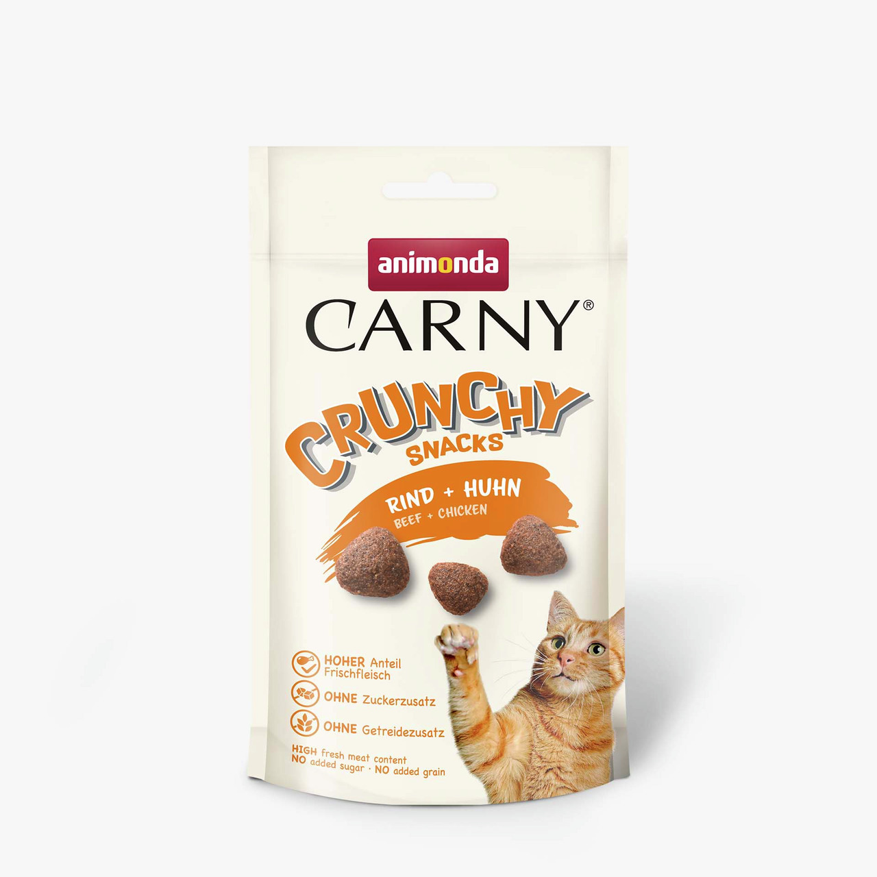Animonda Carny Crunchy Snacks, Katzensnacks für erw. Katzen, Rind & Huhn, hoher Frischfleischanteil, ohne Zucker/Getreide, 50g.
