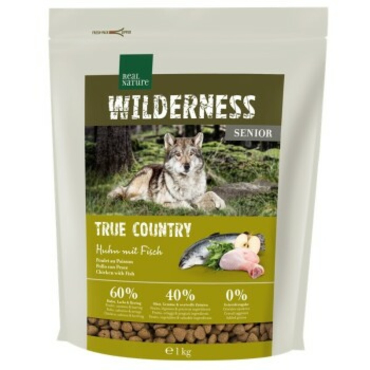 REAL NATURE WILDERNESS True Country Senior Hundefutter, Huhn & Fisch, für ältere Hunde, 60 % Fleisch, 1 kg, getreidefrei.