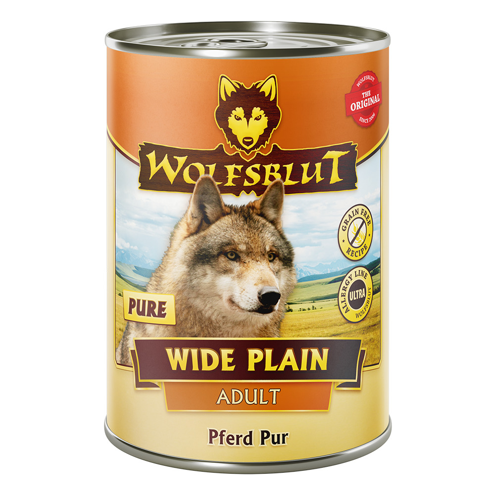 WOLFSBLUT Hundefutter Wide Plain – Pferd Pur, getreidefreies Nassfutter für erwachsene Hunde, 400 g.
