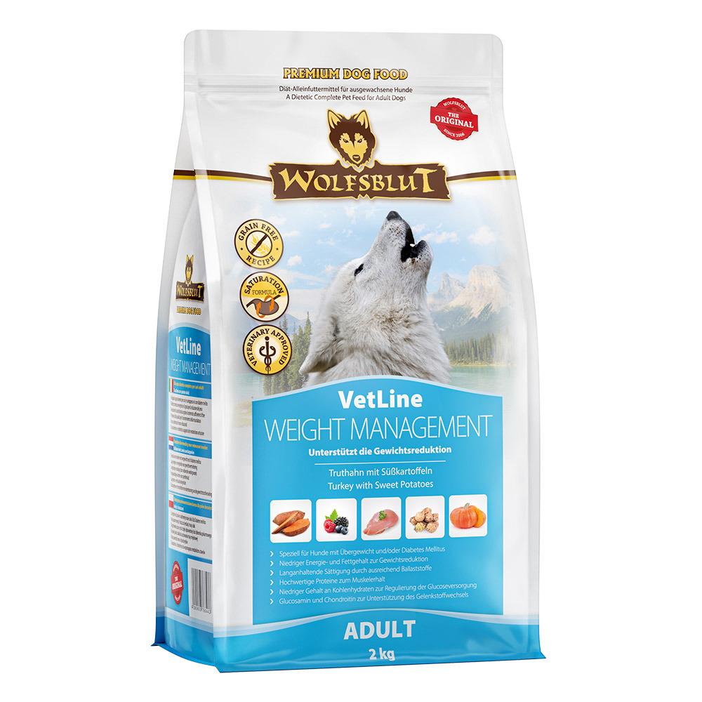 Wolfsblut VetLine Weight Management, 2 kg, für ausgewachsene Hunde, Truthahn & Süßkartoffeln, diätisches Alleinfutter zur Gewichtsreduktion.