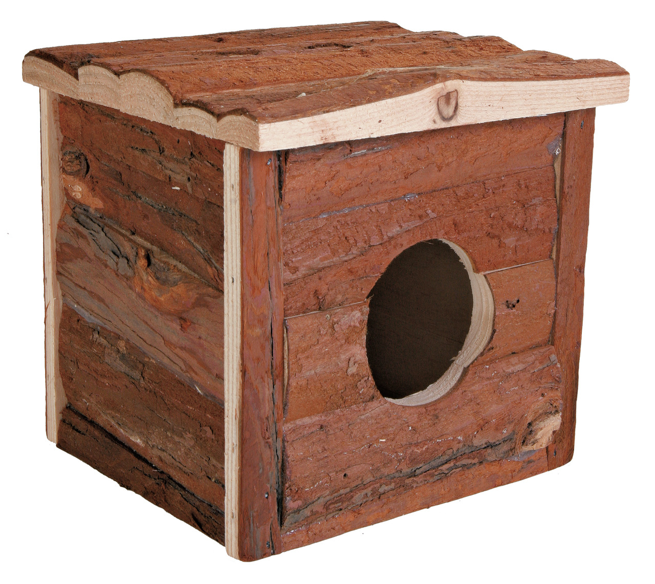 Holz-Nistkasten von TRIXIE, geeignet für Kleintiere wie Hamster oder Mäuse. Das natürliche Design aus unbehandeltem Holz bietet eine sichere und gemütliche Rückzugsmöglichkeit. Mit rundem Eingang und robustem Aufbau, ideal für artgerechte Haltung. Maße un