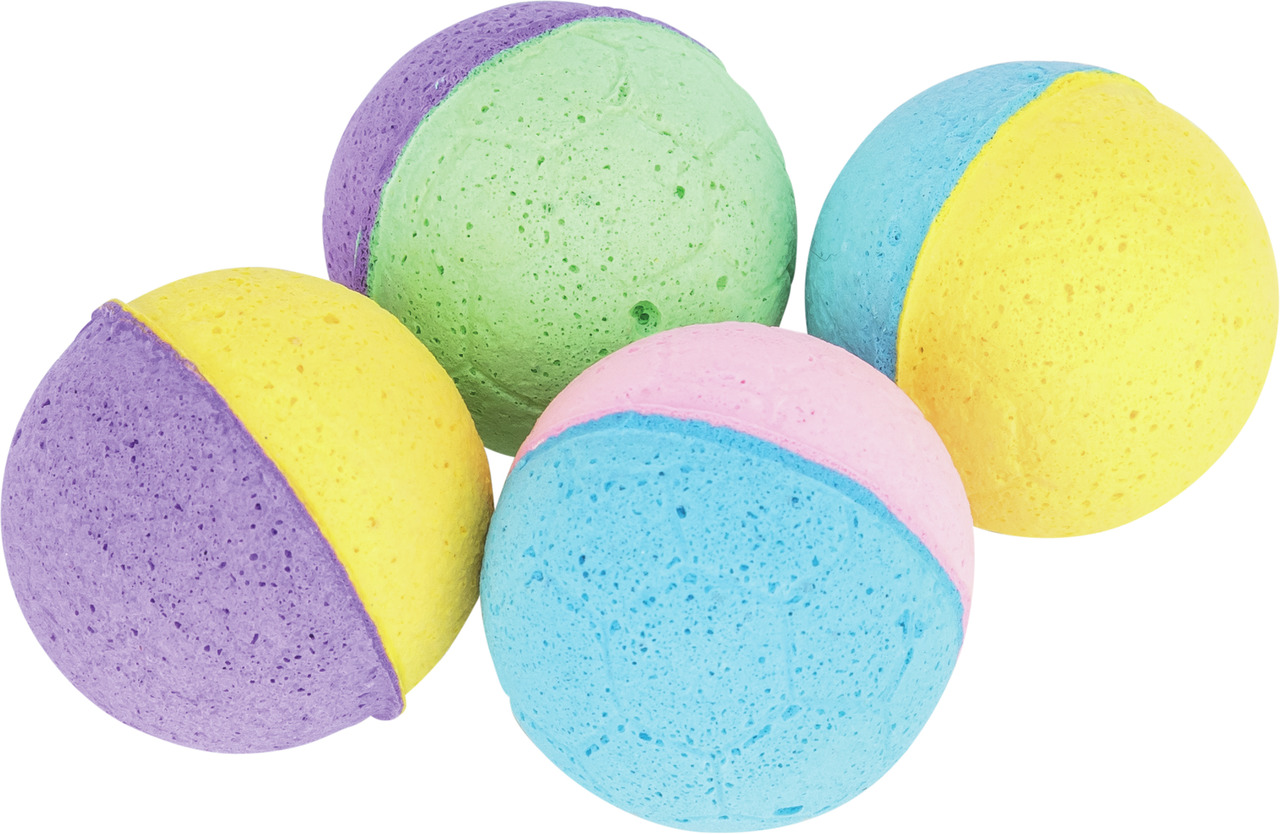 TRIXIE Spielbälle für Katzen, 4 Stk., Schaumstoff, bunt (Gelb, Lila, Grün, Blau, Rosa), fördert Jagdinstinkt, ideal für alle Altersgruppen.