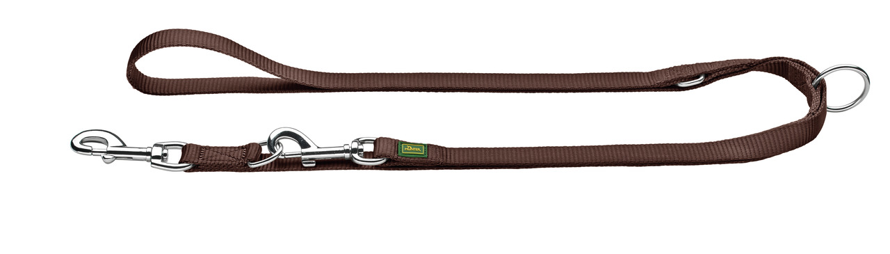 HUNTER Hundeleine, Nylon, braun, für alle Hundegrößen, 2 Metallkarabiner, längenverstellbar, ideal für Spaziergänge & Training.