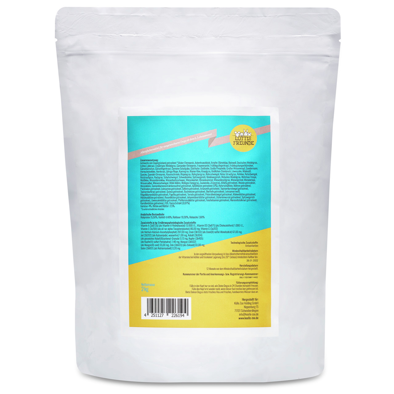 Lottis Freunde Hundefutter, 2 kg, natürliche Zutaten, artgerechte Ernährung, hochwertige Qualität.