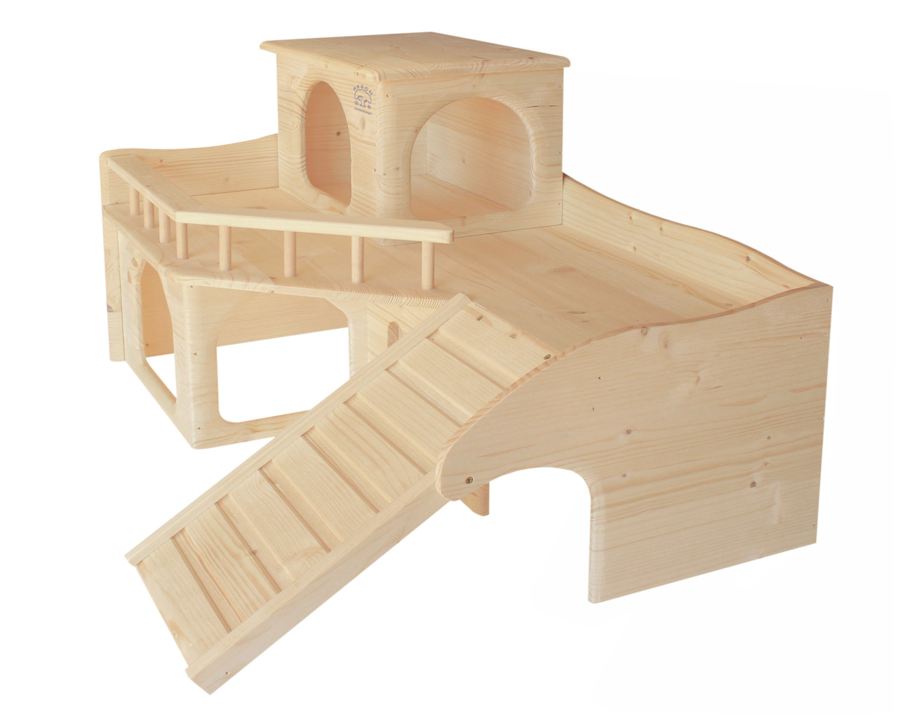 Resch Holzspielhaus für Nager (Hamster-Meerschweinchen), unbehandelt, mit Ebenen, Rampen & Verstecken. Fördert Bewegung & Spiel.