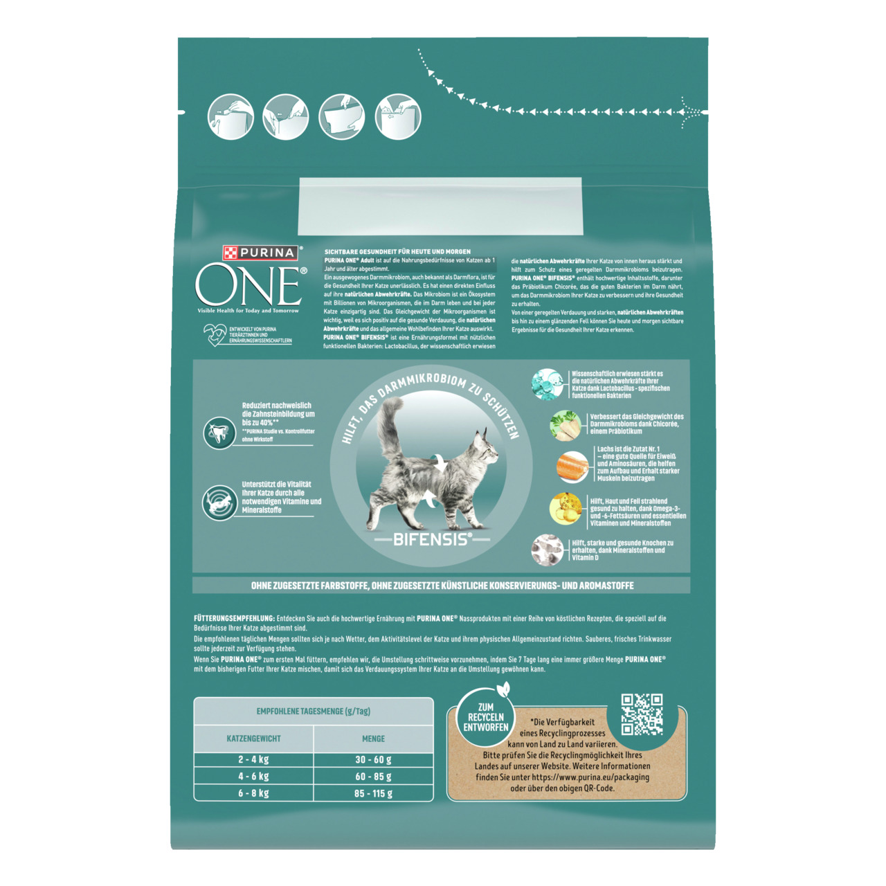 Purina ONE Bifensis Katzenfutter, für ausgewachsene Katzen, unterstützt Darmgesundheit & Immunsystem, ohne künstl. Zusätze.