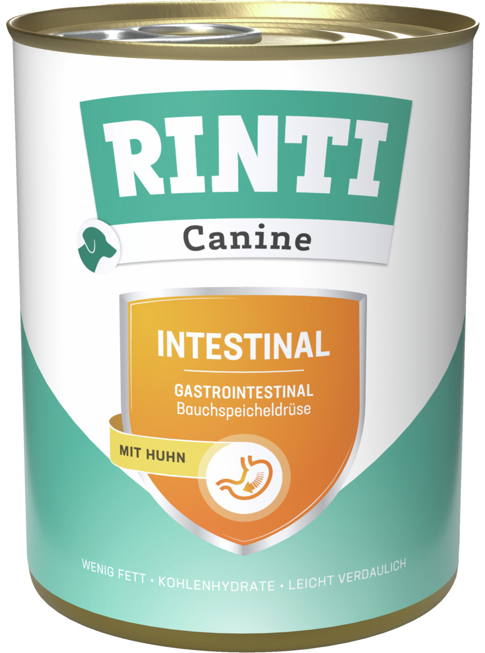RINTI Canine Intestinal Huhn, für Hunde mit empfindl. Bauchspeicheldrüse, wenig Fett, leicht verdaulich, kohlenhydratarm, 400g.