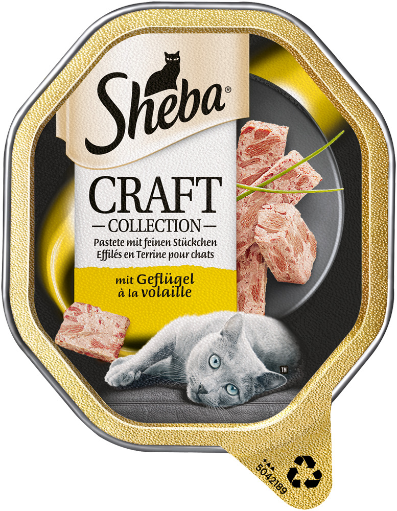 Sheba Craft Collection Katzenfutter, Geflügel, feine Pastetenstücke, 85 g, für Katzen.