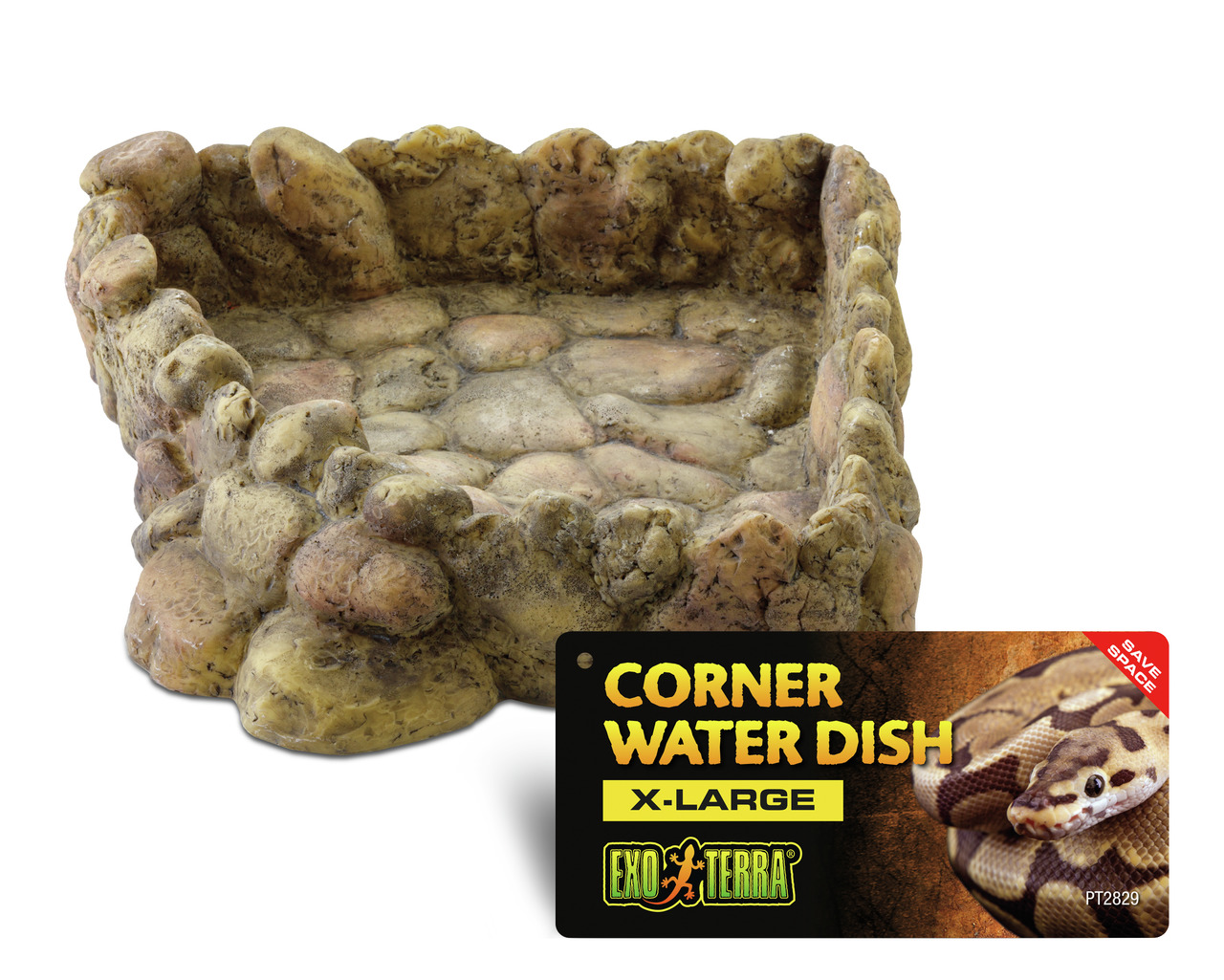 Exo Terra Corner Water Dish X-Large, Wasserschale für Reptilien/Amphibien, Stein-Design, ideal für Terrarienecken, stabil & sicher.