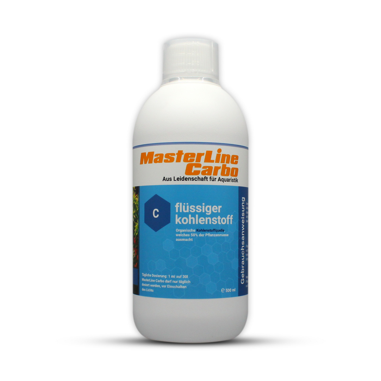 MasterLine Carbo, flüssiger Kohlenstoff für Aquarienpflanzen, 500 ml, 1 ml/30 l Wasser, organische Kohlenstoffquelle.