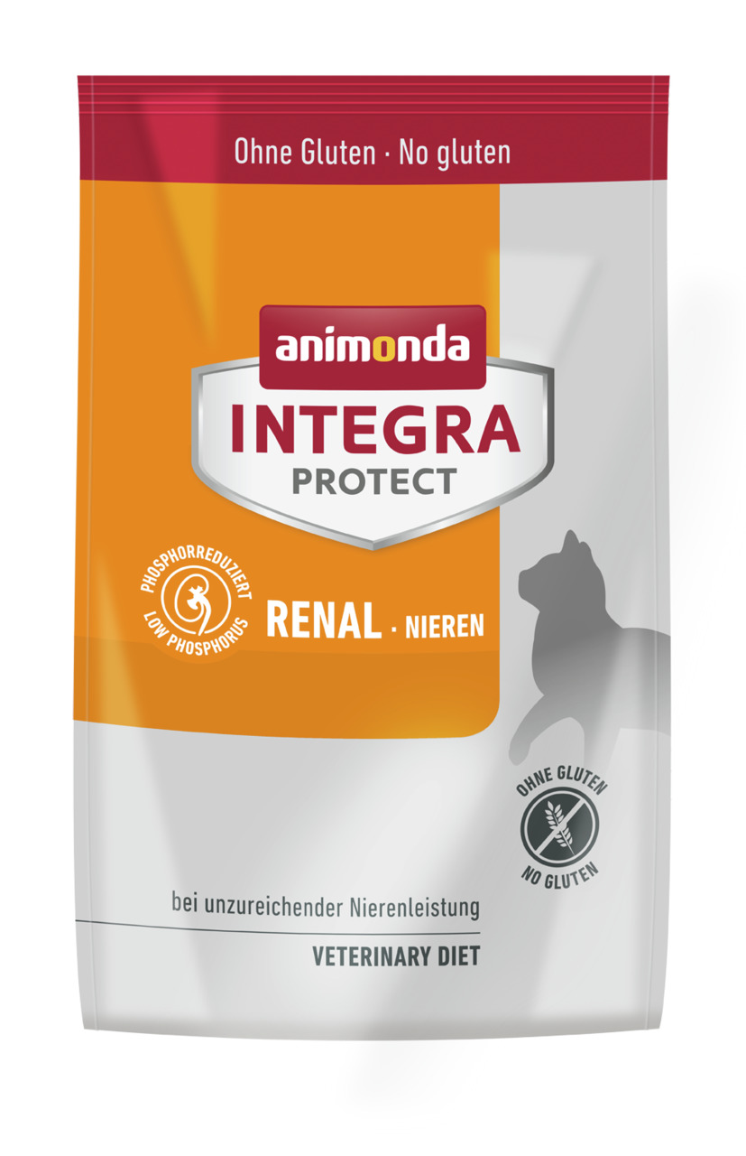 Animonda Integra Protect Renal Katzenfutter, Diätfutter, phosphorreduziert, ohne Gluten, für Nieren, 85g, orange-weiß.