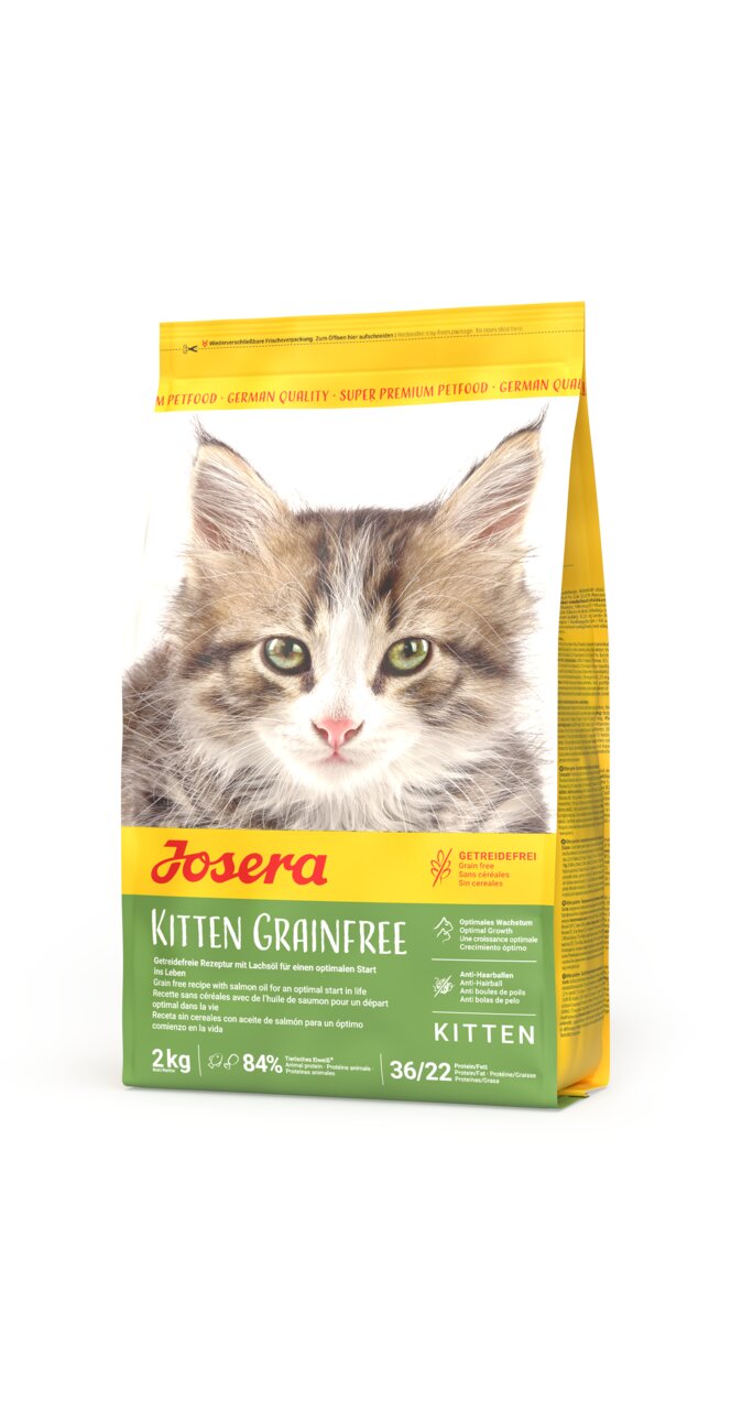 Josera Kitten Grainfree Katzenfutter für Kitten, getreidefrei mit Lachsöl, für optimales Wachstum, 2 kg Sack.