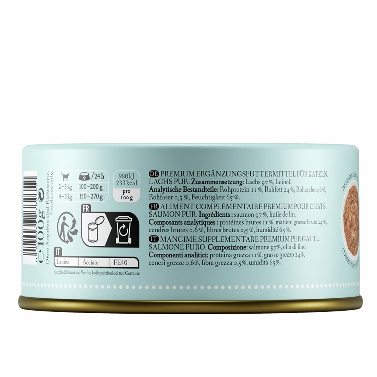 Cat's Love Lachs Pur, Premium-Ergänzungsfuttermittel für Katzen, 100 g Dose, Zielgruppe: Katze, Geschmack: Lachs, 97 % Lachs.