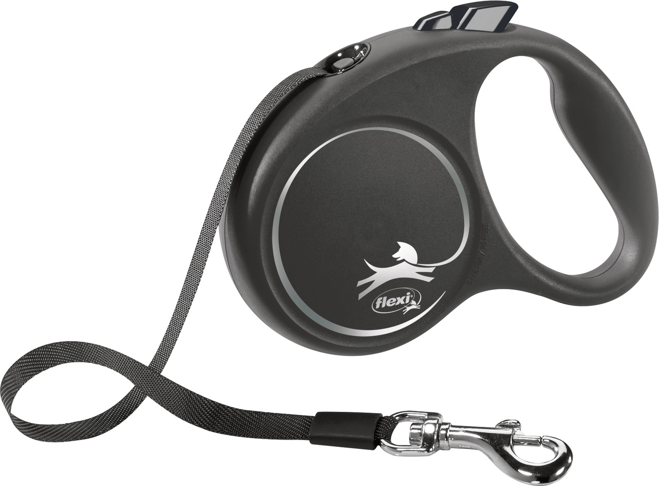 Flexi-Rollleine "New Classic" für kl.-mittelgr. Hunde, 5m Gurtleine, ergonom. Griff, robust, verchr. Karabiner, max. Bewegungsfreiheit.