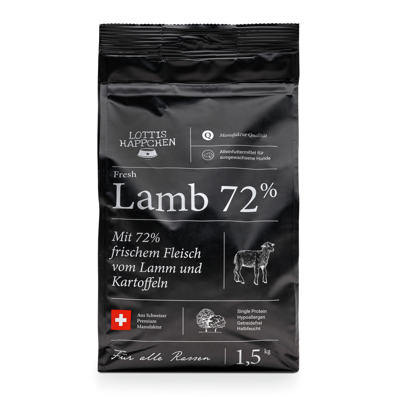 Lottis Häppchen Fresh Lamb 72 % Hunde Trockenfutter 1,5 kg