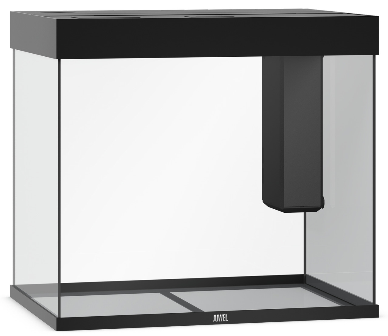 Das Bild zeigt ein JUWEL Aquarium mit der EAN 4022573119305. Es handelt sich um ein rechteckiges Glasaquarium mit schwarzem Rahmen und integriertem Filtersystem auf der rechten Seite. Das Produkt ist für Aquaristik-Enthusiasten geeignet und bietet eine mo