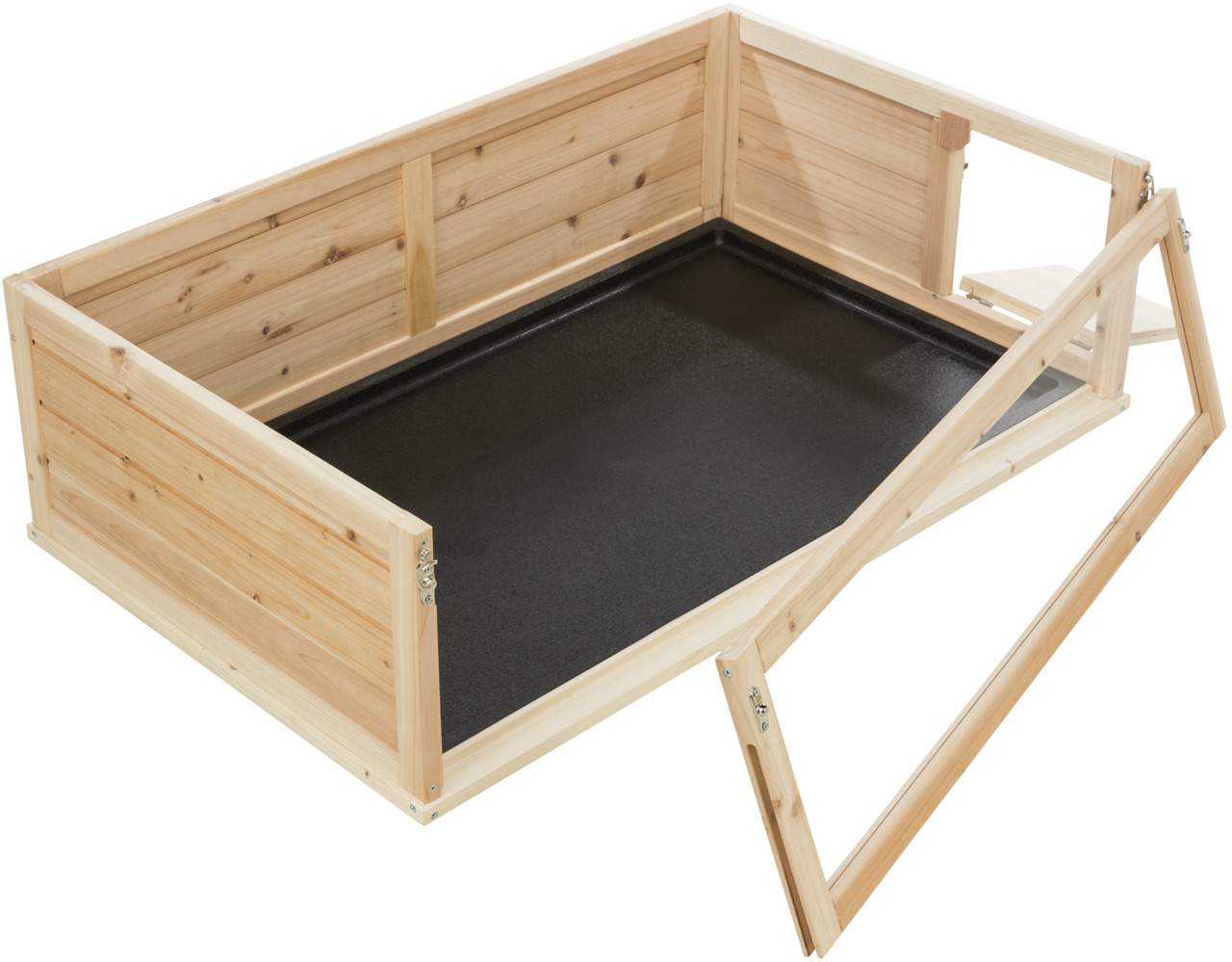 TRIXIE Holzfreilaufgehege für Kaninchen/Meerschweinchen, naturbel. Holz, schwarze Kunststoffwanne, klappbare Front, Maße siehe Bild.