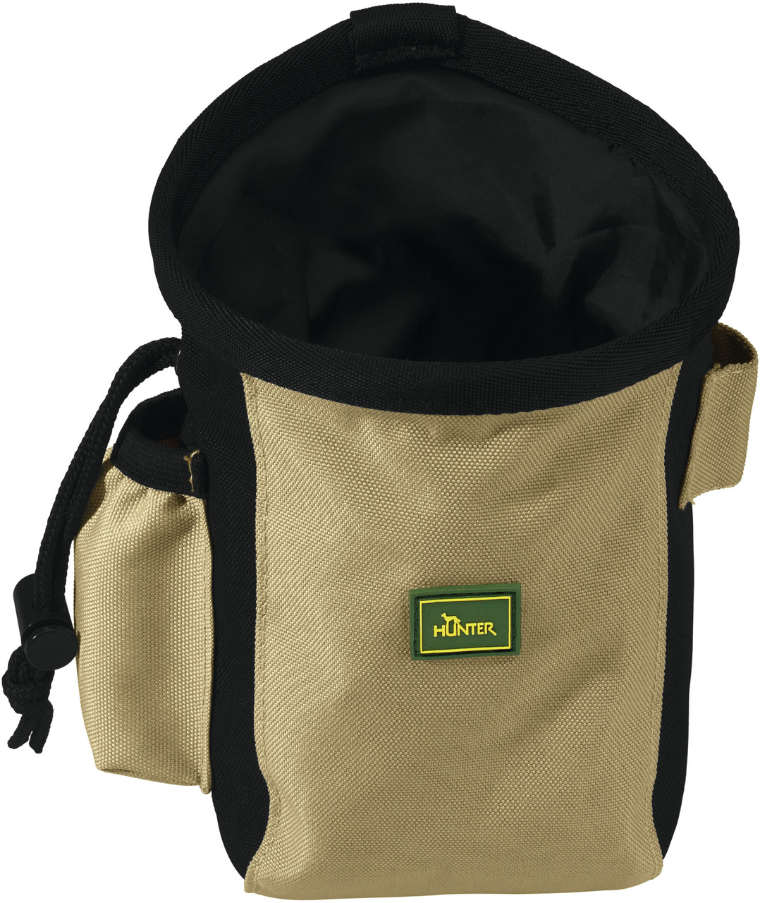 HUNTER Futterbeutel für Hunde, beige-schwarz, robustes Material, Kordelzug, Seitentasche, ideal für Training-Spaziergänge.