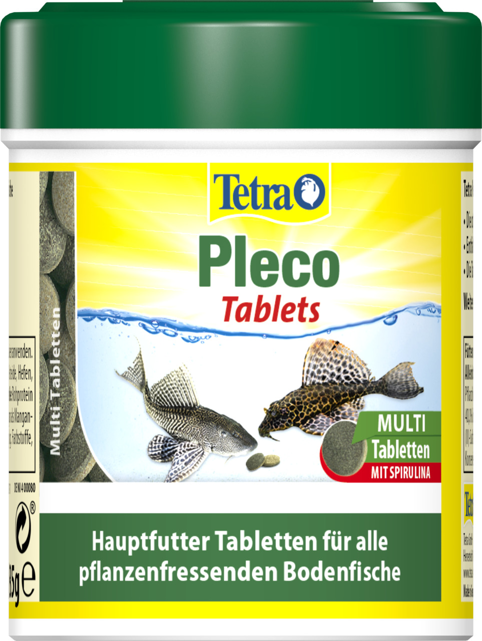 Tetra Pleco Tablets, Hauptfutter f. pflanzenfressende Bodenfische (z. B. Welse), Spirulina, Multi Tabletten, 85 g.