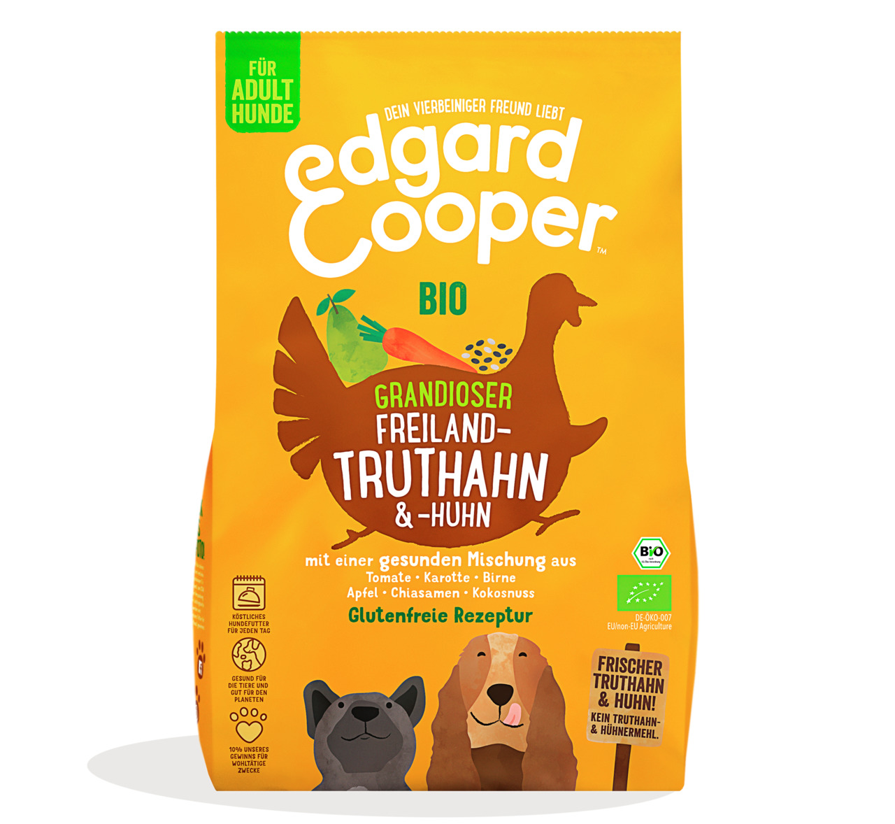 Edgard & Cooper Bio Hundefutter, Freiland-Truthahn & Huhn, glutenfrei, für ausgewachsene Hunde, 2 kg.