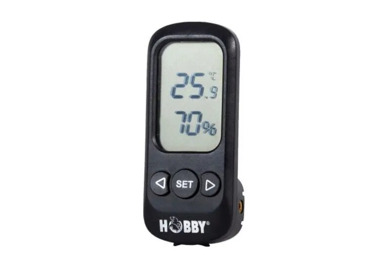 HOBBY digitales Thermometer-Hygrometer für Terrarien und Aquarien, zeigt 25,9 °C und 70 % Luftfeuchtigkeit an.