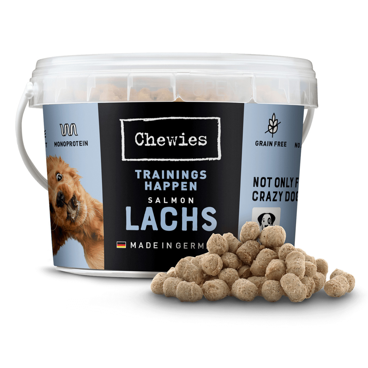 Chewies Trainingshappen Lachs für Hunde: monoprotein, getreidefrei, ohne Zusatzstoffe, 300 g, Geschmacksrichtung Lachs.