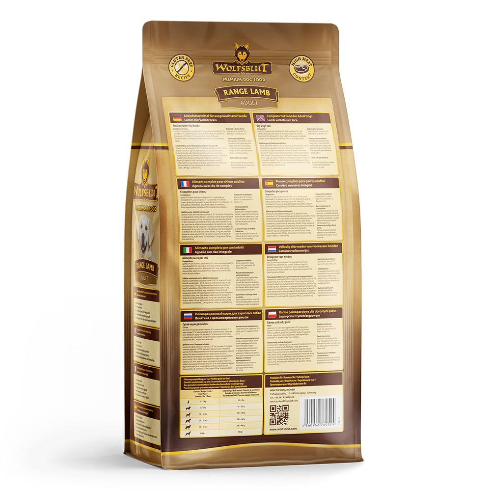 Wolfsblut Range Lamb Adult, Premium-Trockenfutter f. ausgewachsene Hunde, Lamm, glutenfrei, hoher Fleischanteil, 15 kg.