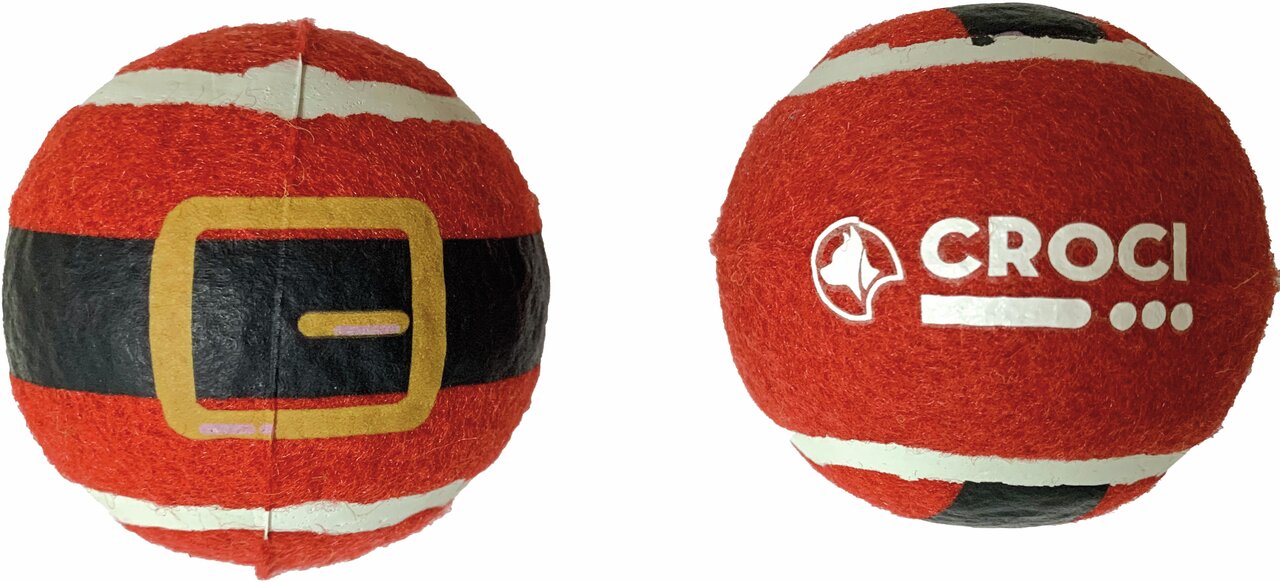 Roter Croci Hundeball, Design mit Weihnachtsmann-Gürtel. Für Hunde. Robust, leicht. Ideal für Spiel und Training.
