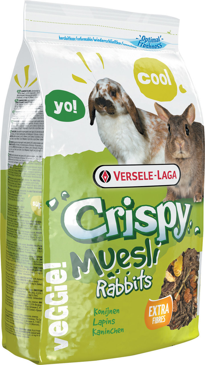 Versele-Laga Crispy Muesli Rabbits, Müsli-Futter für Kaninchen, mit extra Ballaststoffen, wiederverschließbar, 1 kg.